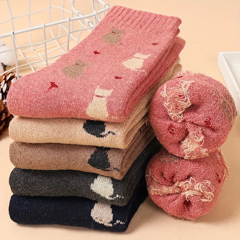 Autumn/Winter Cat themed Socks (5 pairs)