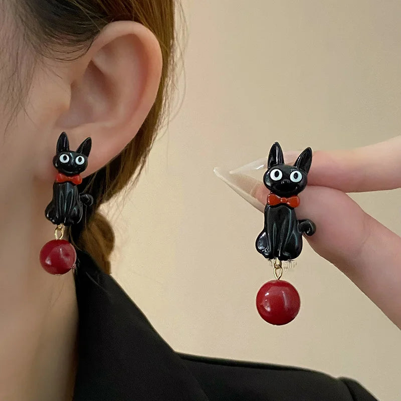 Sweet and Cool Black Cat Earrings