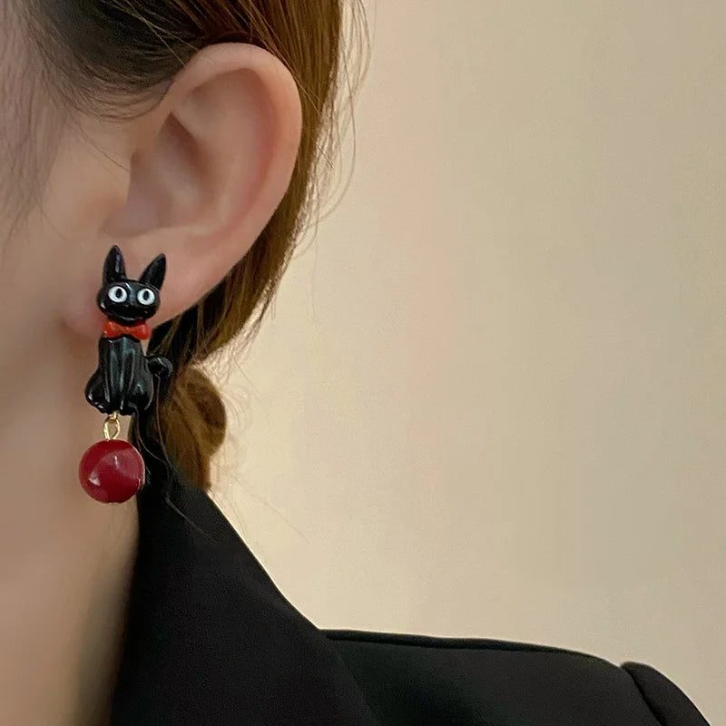 Sweet and Cool Black Cat Earrings