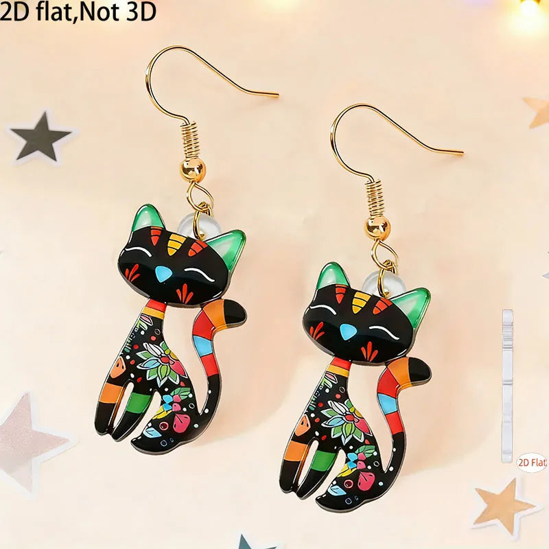 Cute Colorful Cat Design Earrings