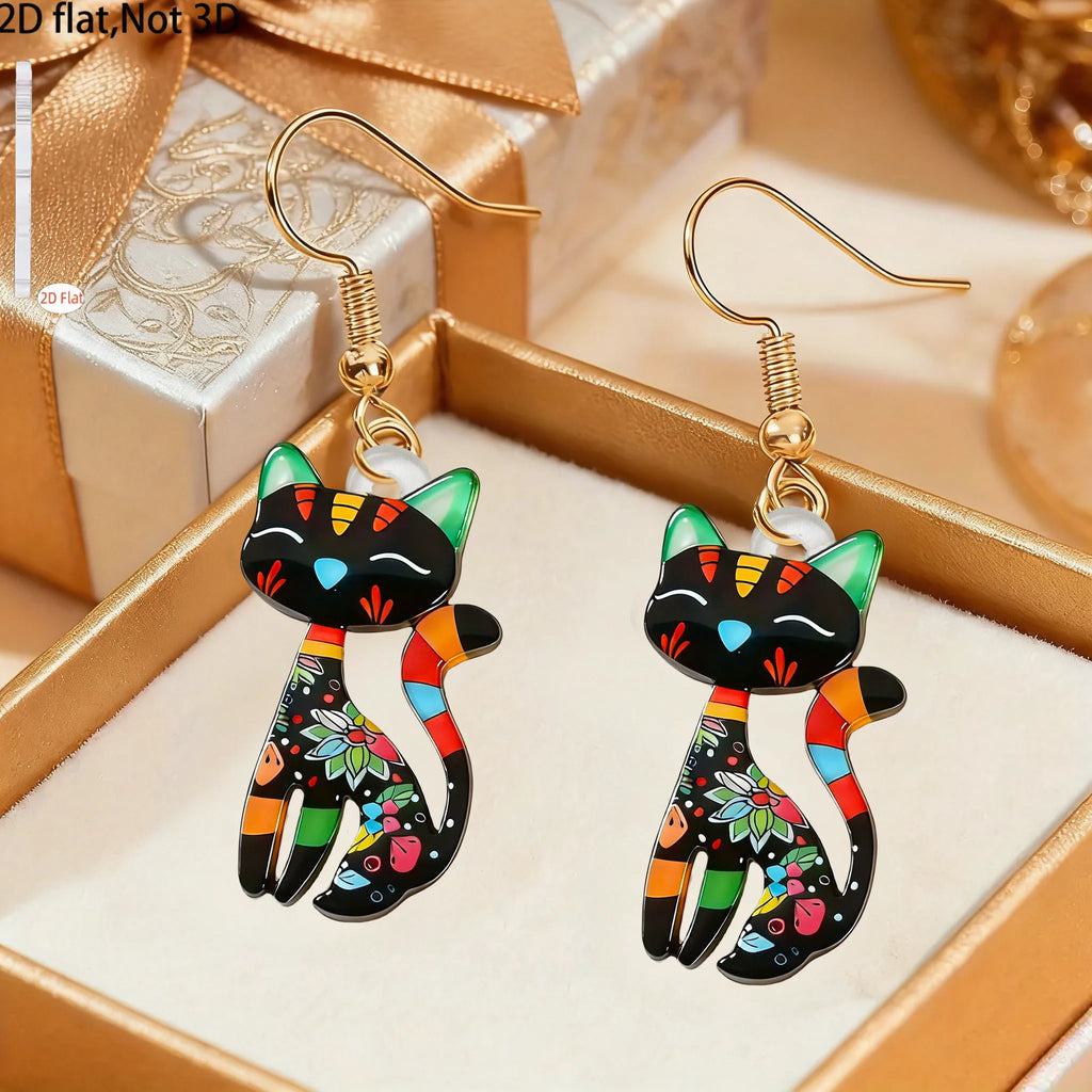 Cute Colorful Cat Design Earrings