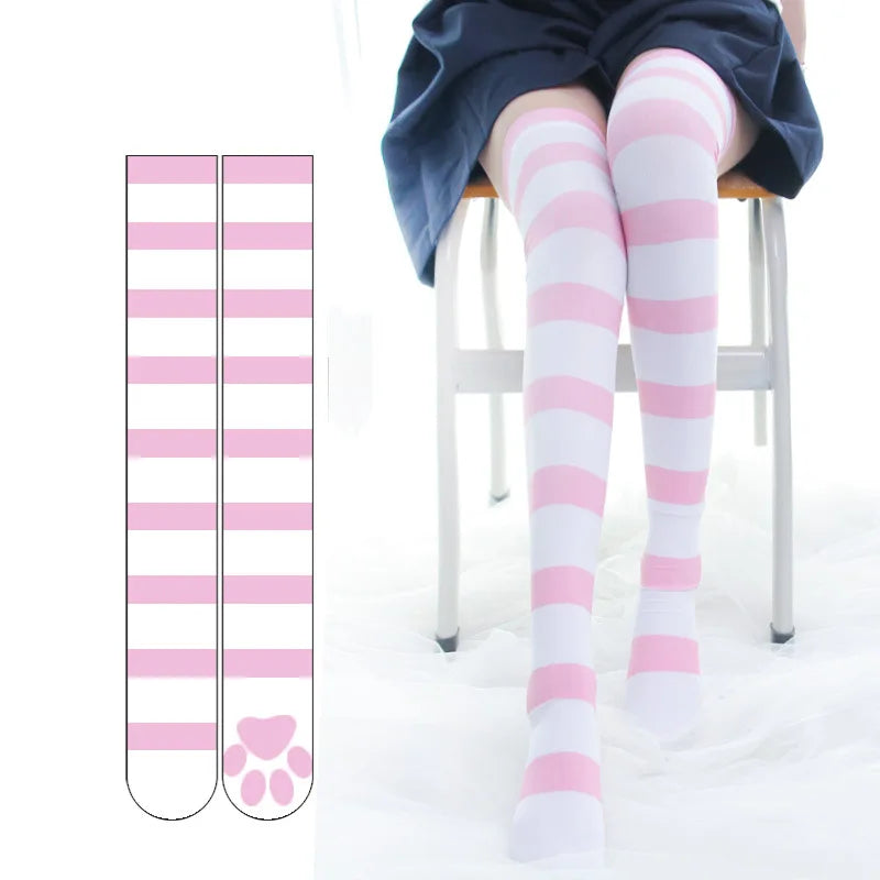 Kawaii Cat Paw Print over-the-knee Stockings