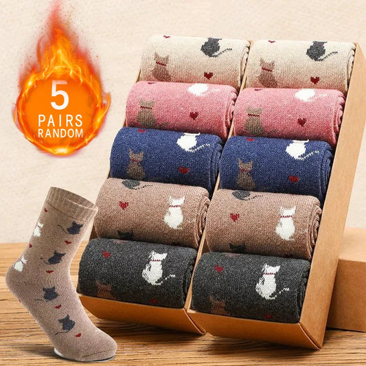 Autumn/Winter Cat themed Socks (5 pairs)