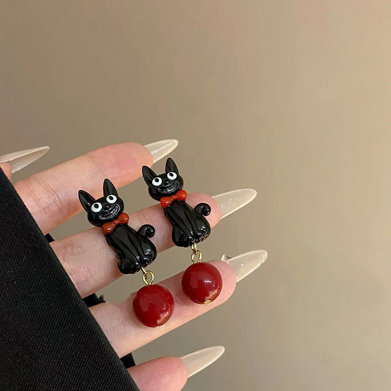 Sweet and Cool Black Cat Earrings