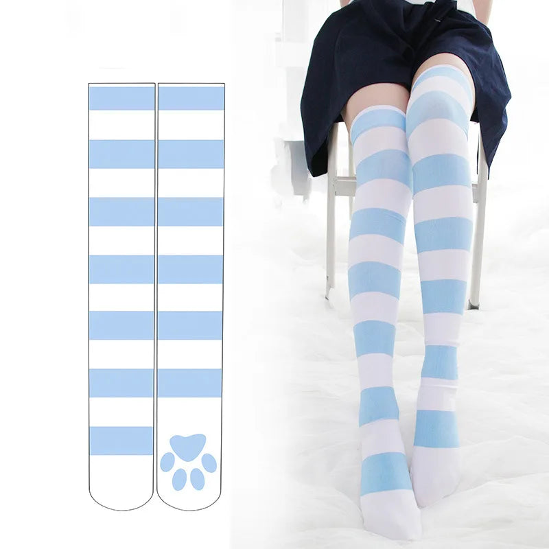 Kawaii Cat Paw Print over-the-knee Stockings