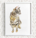 Gray Tabby Cat Watercolor Painting || Minimalistic Modern Cat Wall Art Print, Gift For Cat Lover, Crazy Cat Lady