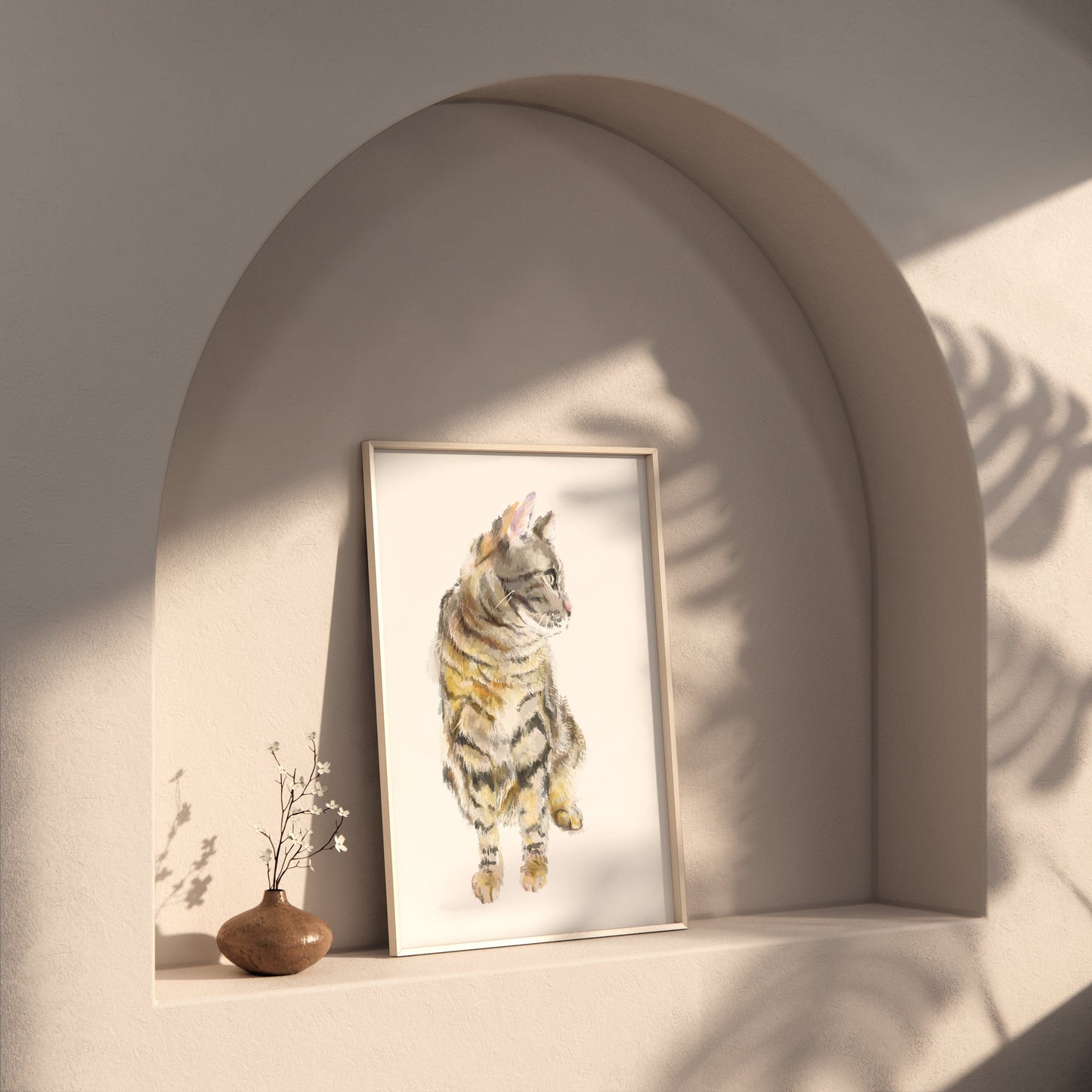 Gray Tabby Cat Watercolor Painting || Minimalistic Modern Cat Wall Art Print, Gift For Cat Lover, Crazy Cat Lady