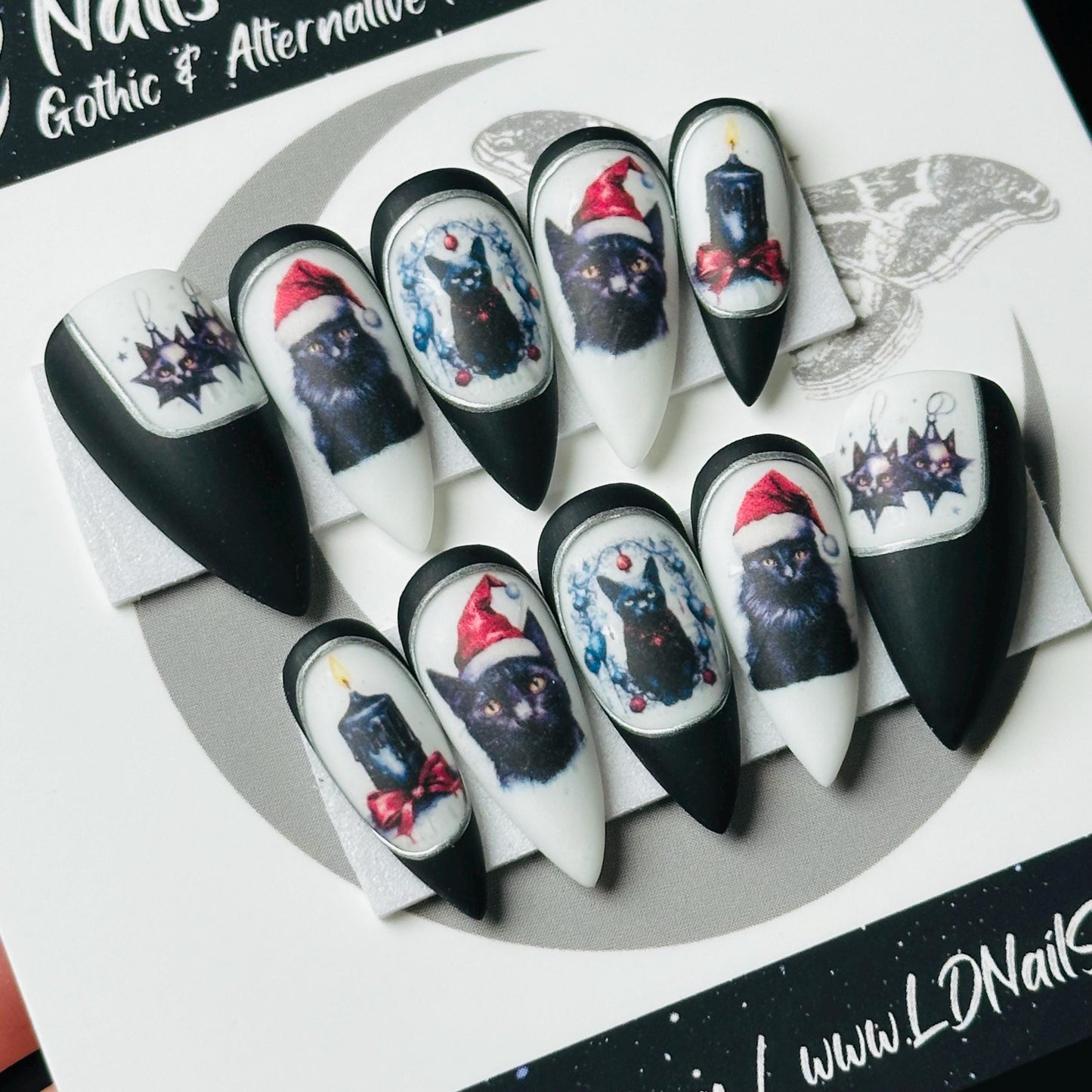 Black Cat Christmas False Nails