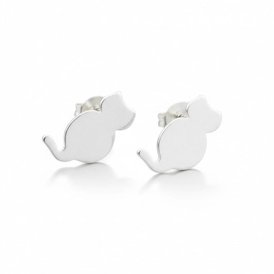 Cat Silver Plate Stud Earrings